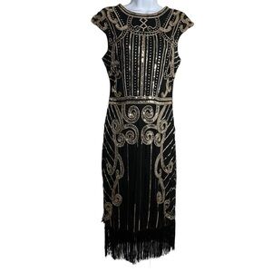 1920s Roaring 20s Dress Fringe Sequins Cocktail Flapper Dress Size Small Party